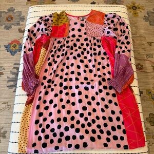 Polka Dot Patchwork Dress - Pink and Black